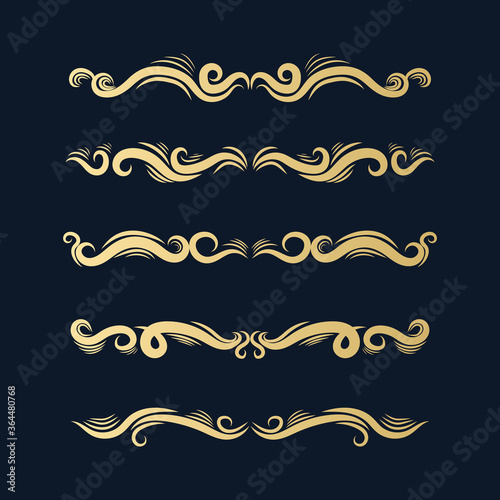 set Luxury Gold vintage invitation filigree decoration Ornamental curls, dividers, Border design and golden components design for wedding invite, menus, certificates, boutiques, spa and logo design.