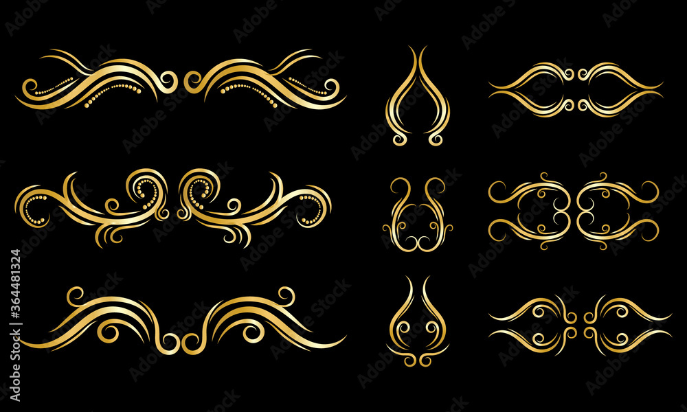 set Luxury Gold vintage invitation filigree decoration Ornamental curls ...