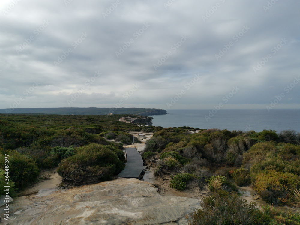 Beautiful coastal trail along the ocean near Wattamolla beach, Royal National Park, New South Wales, Australia