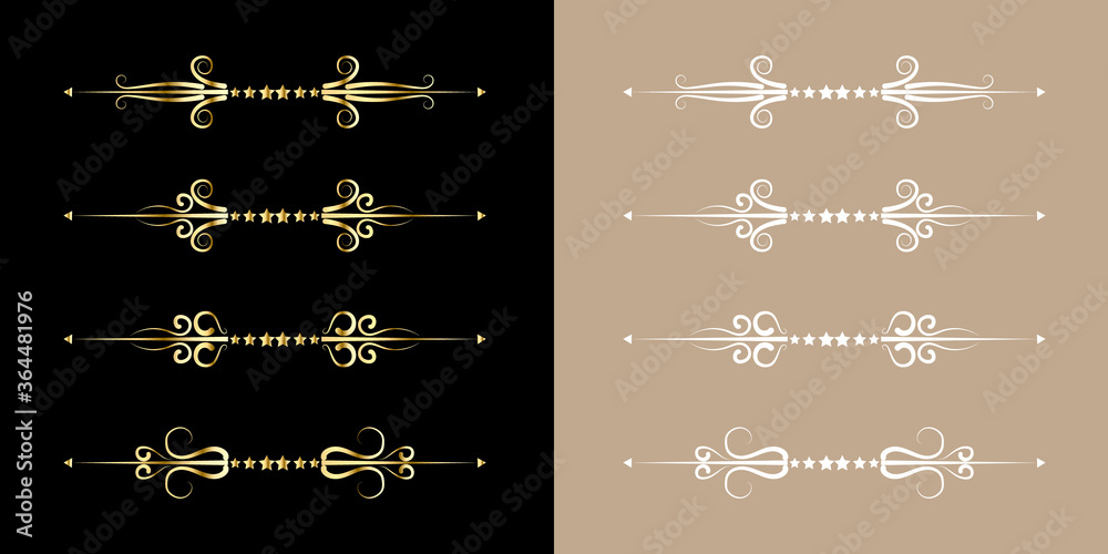set Luxury Gold vintage invitation filigree decoration Ornamental curls ...