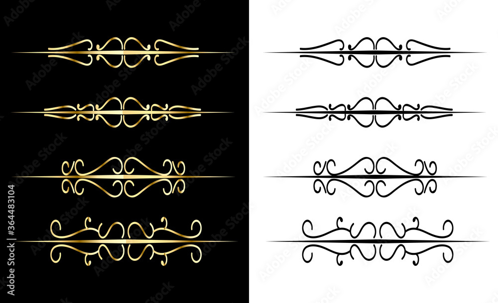 set Luxury Gold vintage invitation filigree decoration Ornamental curls ...