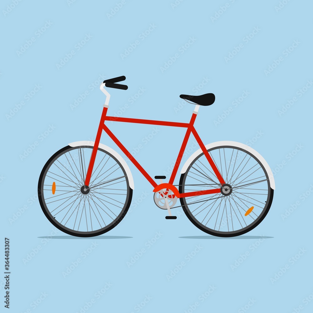 City bicycle isolated on blue background, ecological sport transport bike. Vector illustration