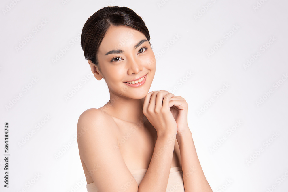 Beautiful smiling young asian woman with clean skin, natural make-up, and white teeth on white background, Beautiful smiling young asian woman with clean skin, natural make-up, and white teeth on white background,