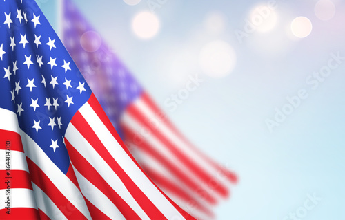 America flag waving against a clear blue sky. Design Concept for National American Holidays. Patriot Day, Independence Day, Veteran Day. Vector illustration