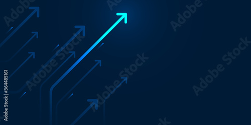 glow point up arrow dark blue background business growth competition concept