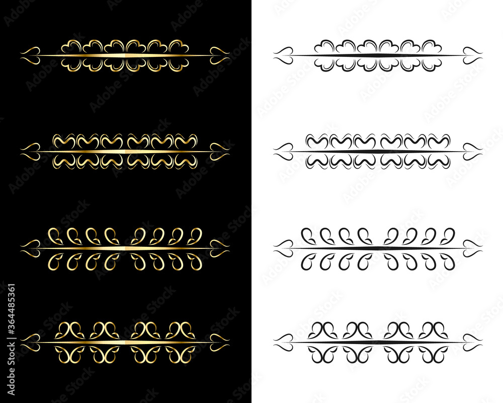 set Luxury Gold vintage invitation filigree decoration Ornamental curls ...