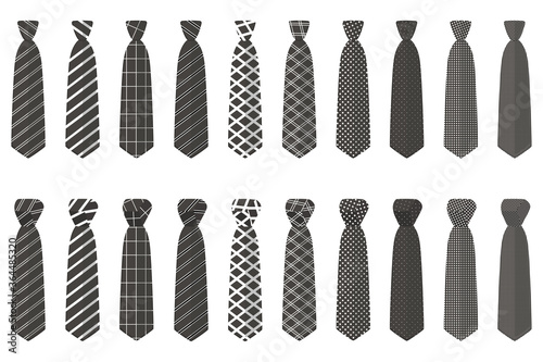 Illustration on theme big set ties different types, neckties various size