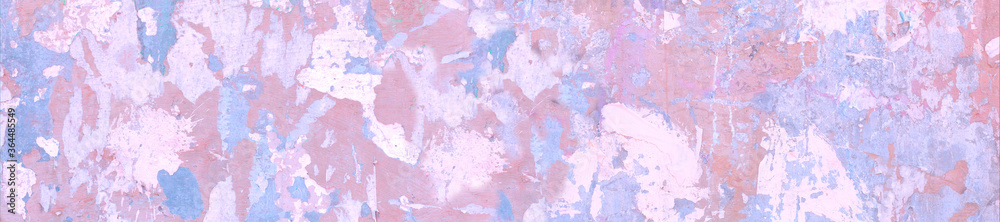 Obraz premium Panorama pink and light blue spots on cracked stucco.