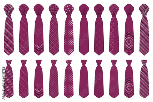 Illustration on theme big set ties different types, neckties various size