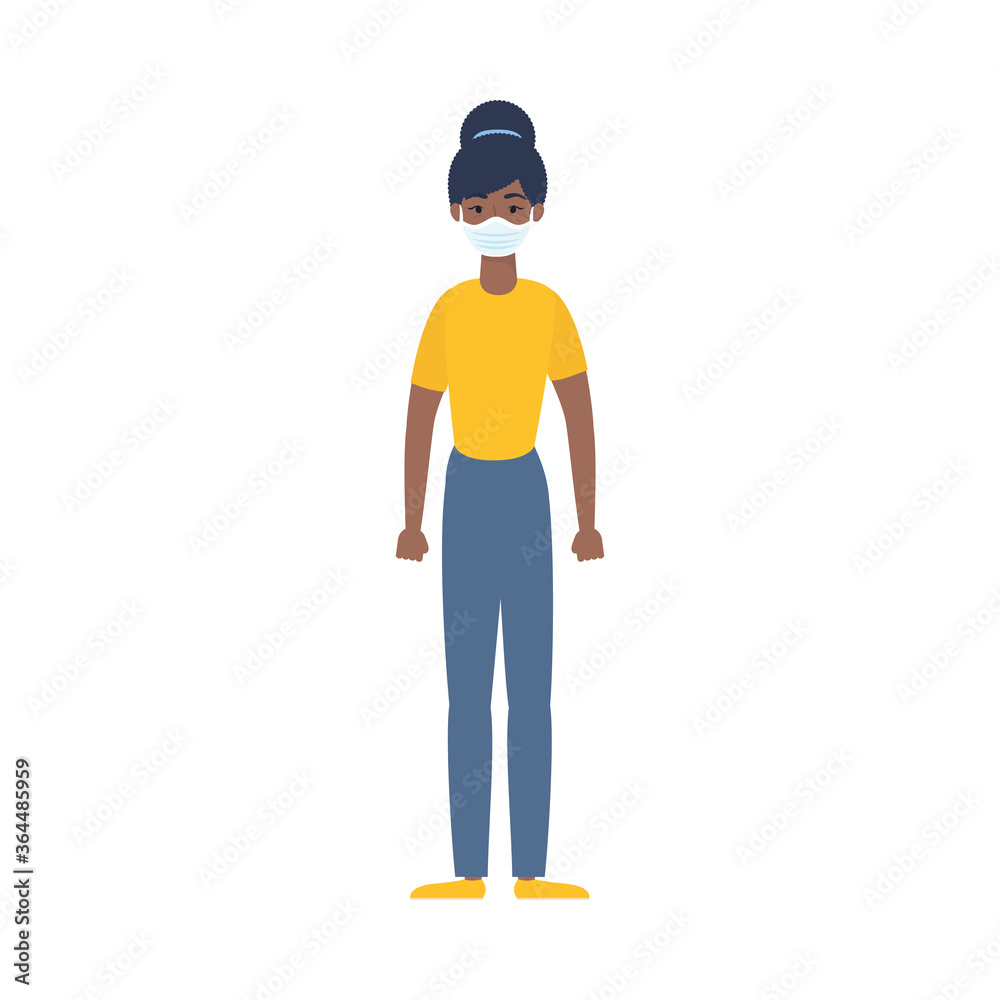 afro woman using medical mask character