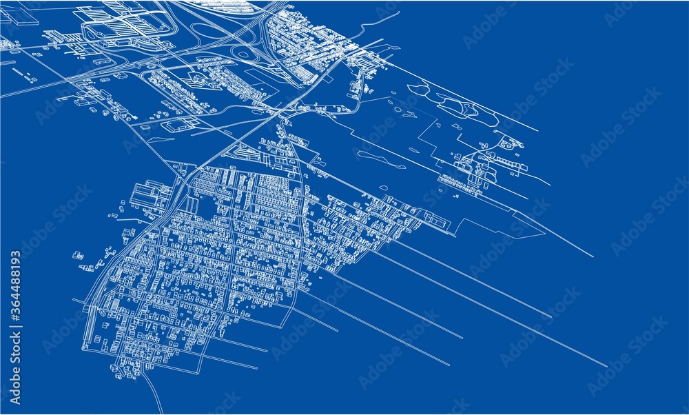 Outline city concept. Wire-frame style