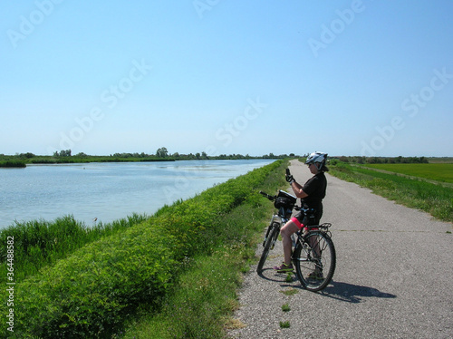 The cycle path of the river Po in the plains of northern Italy