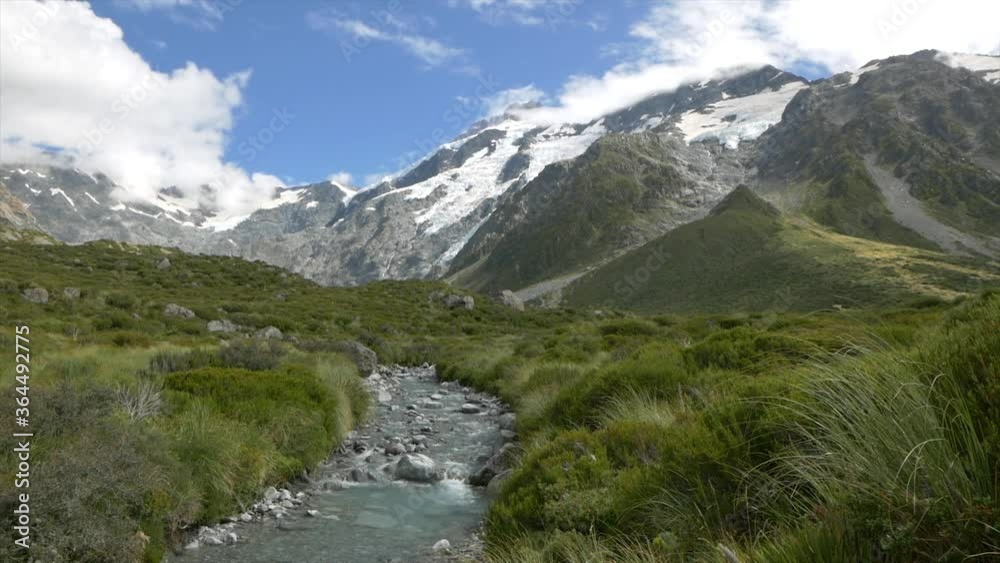 Big Mount Sefton with Beautiful River in New Zealand camera panning Big Mount Sefton with Beautiful River in New Zealand camera panning