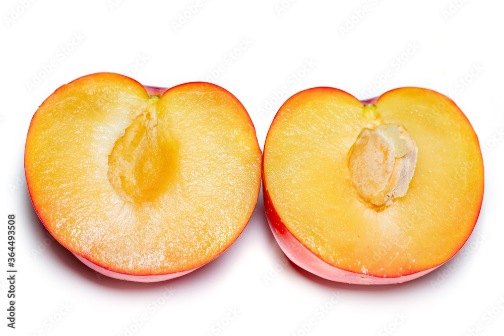 Fresh plums slice isolated on white background
