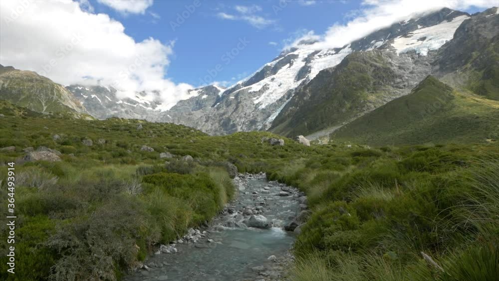 Big Mount Sefton with Beautiful River in New Zealand