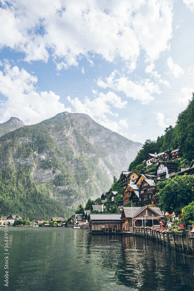 Fototapeta premium landscape view of hallstatt city in austrian alps