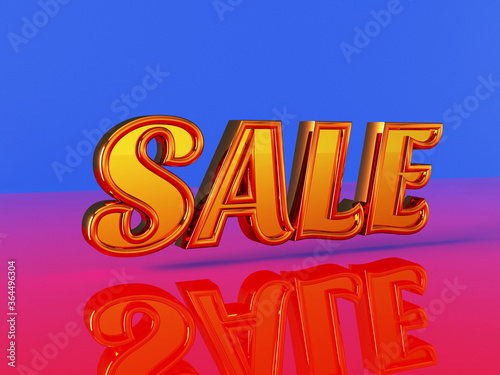 Sale 3d render concept banner design. Glossy golden luxury text. Discount special offer concept decorative poster. Marketing promotion print layout. Raster digital bitmap. 