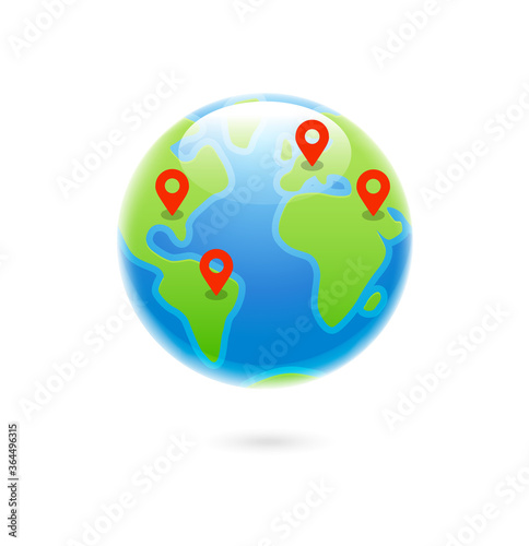 Planet Earth icon. World icon. Globe icon. International route map. Worldwide trade, tourism sign. Modern 3d world map concept isolated on transparent background. World planet, vector earth sphere.