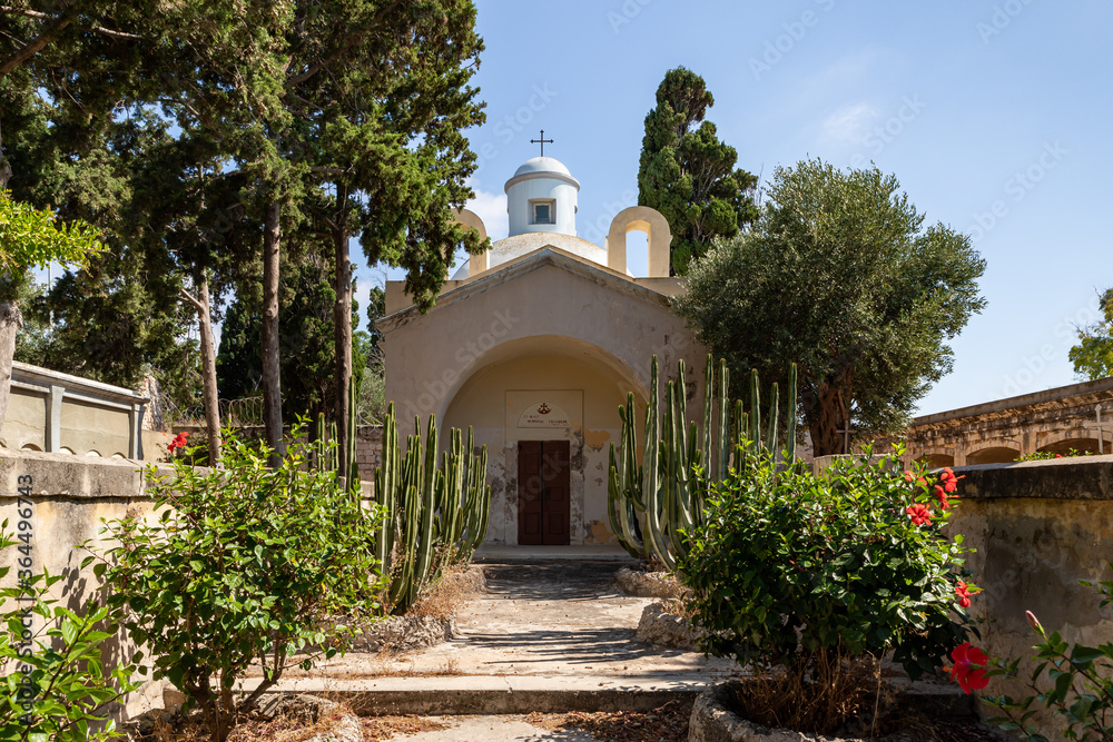 Obraz premium The entrance to the Teresas Church of the Holy which is located on Mount Carmel in Haifa city in northern Israel