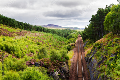Straight train tracks in Scotland, United Kingdom