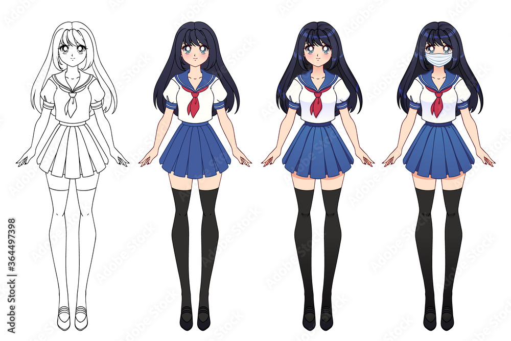 meninas anime quatro personagens 6071613 Vetor no Vecteezy