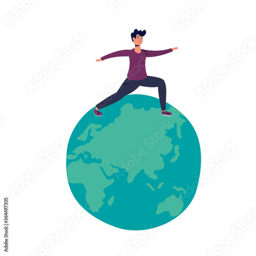 young man practicing exercise in earth planet