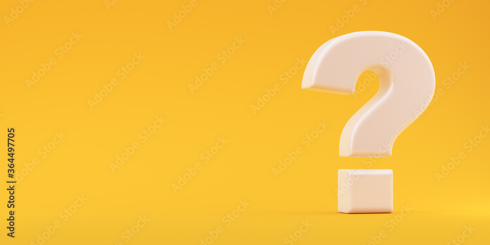 Big question on a yellow background. 3d render illustration. Illustration for advertising. Big question on a yellow background. 3d render illustration. Illustration for advertising.