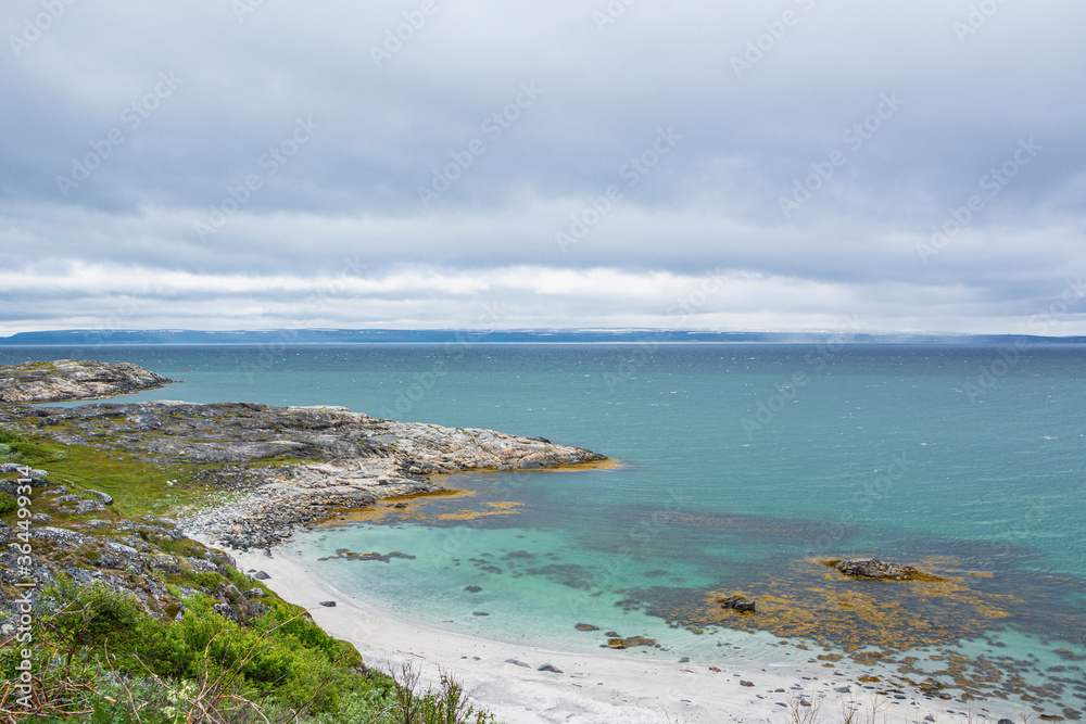 View of The Barents Sea from the cliffs, Bugoynes (Pykeija), Varangerfjord, Norway