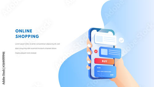 Flat illustration 3d Online shop and online shopping, with clean elegant 3D design. Vector