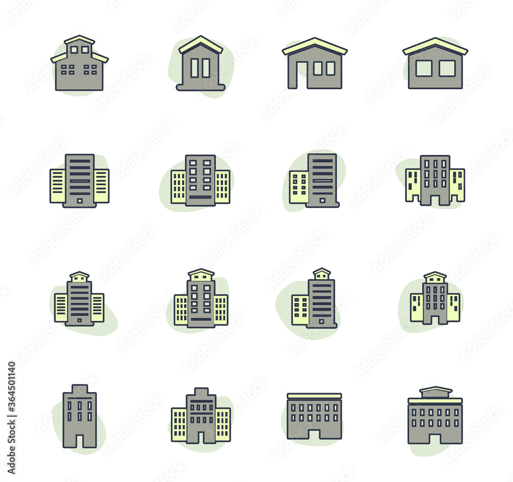 Buildings icons set Buildings icons set