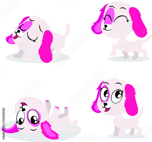 Fotografi A cute white puppy with pink ears in four adorable poses