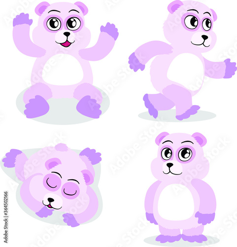 A purple and chubby teddy bear in four adorable poses.