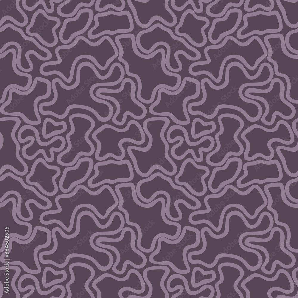 Gray-purple on faded purple doodle seamless pattern. Shapeless blots outline. Doodle pattern for textile, paper, packaging, backgrounds, applications, textures. Monochrome stock vector illustration.