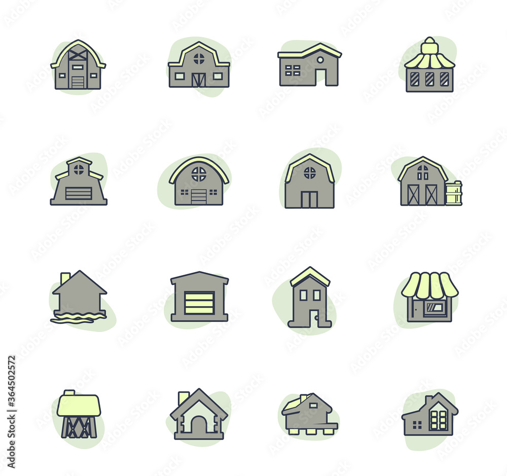 Farm building icons set Farm building icons set