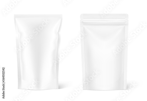 Pouch bags mockup isolated on white background. Vector illustration. Front view. Can be use for template your design, presentation, promo, ad. EPS10.	