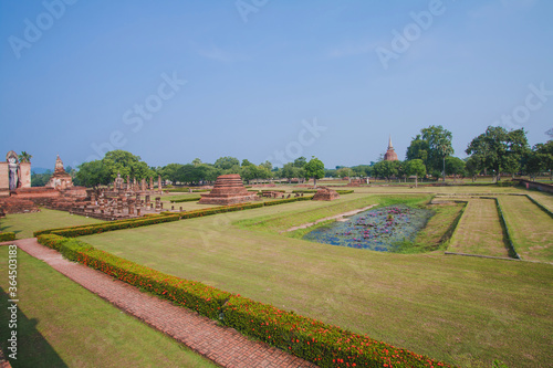 Ancient history Within the Sukhothai Historical Park In the orange sky in the evening Sukhothai, Thailand