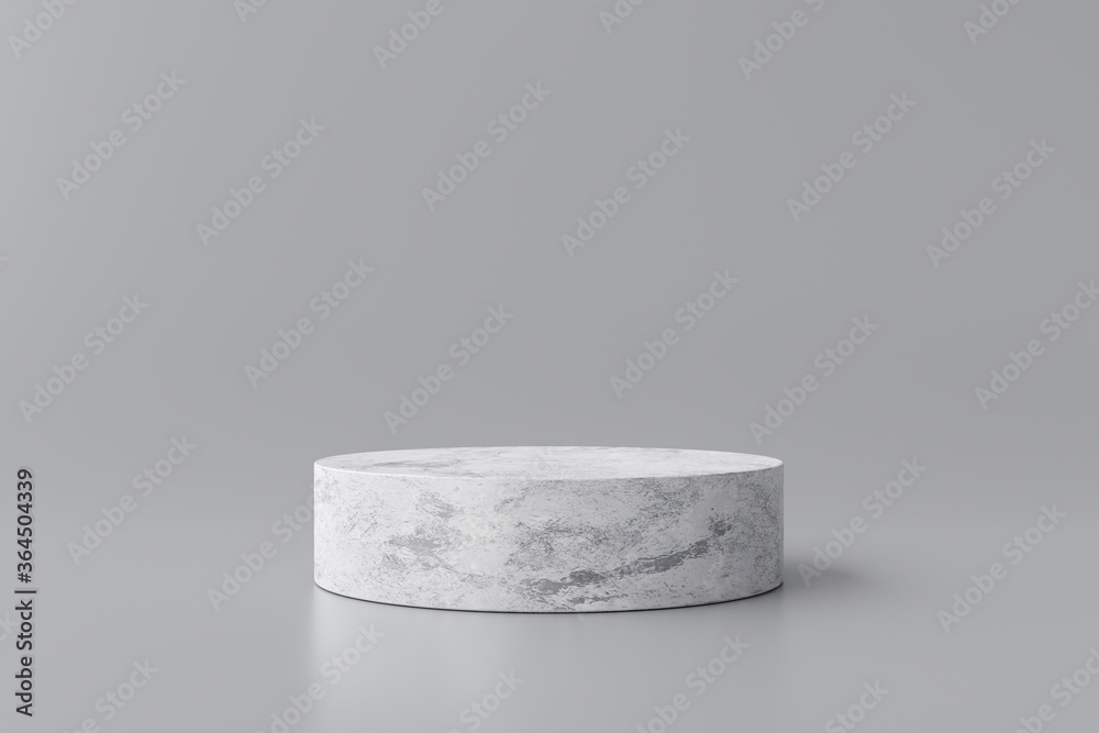 White marble product display on gray background with modern backdrops