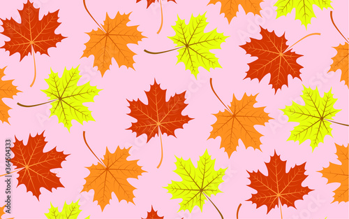 Autumn maple leaves pattern in autumn on pink pastel background