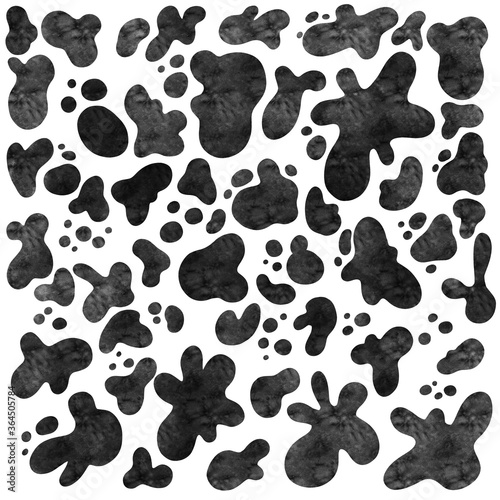 Ink drops and drips. Watercolor black cartoon blobs collection textured illustration.