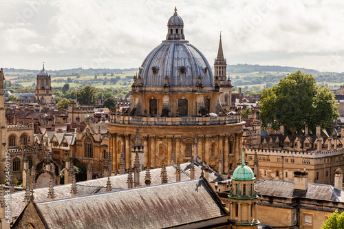 Oxford city skyline with Radcliffe Camera and the countryside of Boars Hill