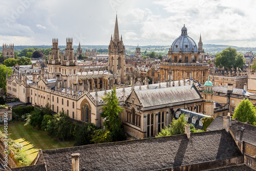 Oxford city skyline with Radcliffe Camera and the countryside of Boars Hill