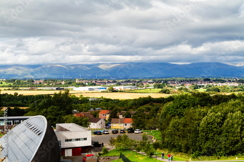 View from The Falkirk Wheel which is a rotating boat lift connecting the Forth and Clyde Canal with the Union Canal. Scotland, United Kingdom photo