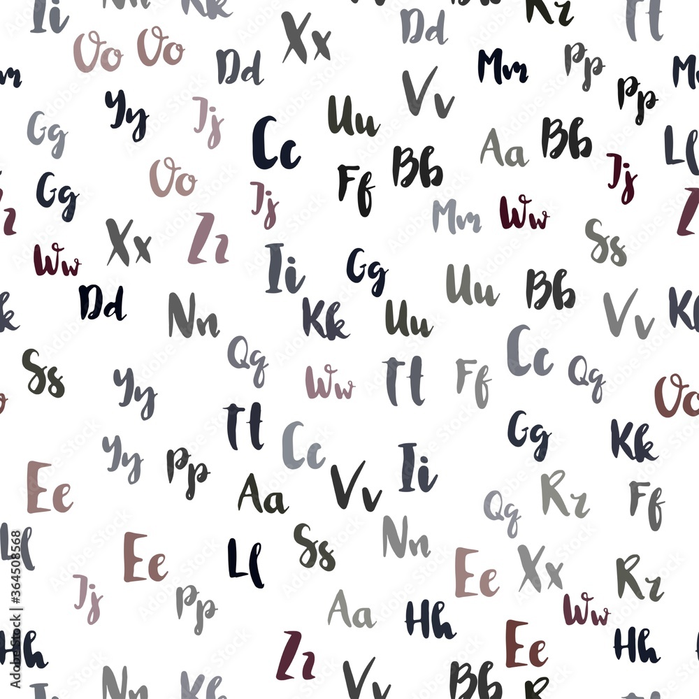 Light Red vector seamless pattern with ABC symbols. Abstract illustration with colored latin alphabet. Texture for window blinds, curtains. Light Red vector seamless pattern with ABC symbols. Abstract illustration with colored latin alphabet. Texture for window blinds, curtains.