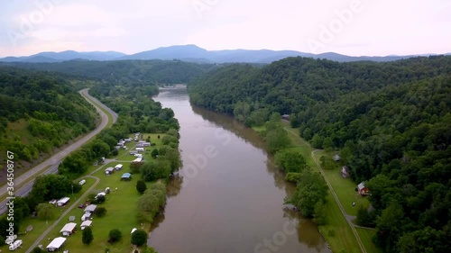 Aerial The New River near Indpendence Virginia in Grayson County Virginia not far from Galax Virginia photo