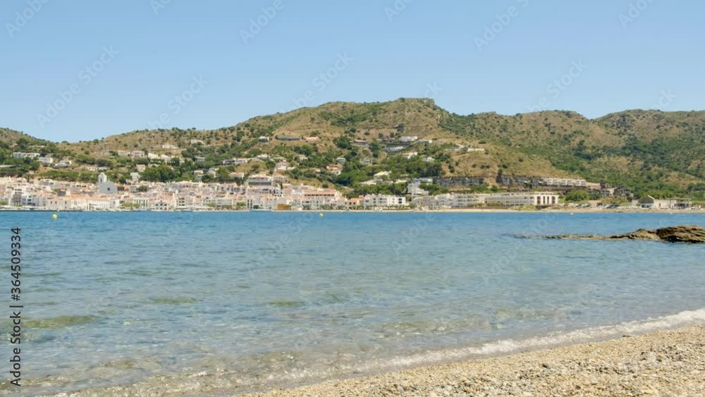 panning landscape view of costa brava coast and beach in catalonia region in spain with view over selva village, on a sunny summer day panning landscape view of costa brava coast and beach in catalonia region in spain with view over selva village, on a sunny summer day