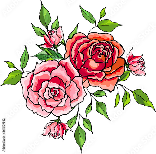 Roses with leaves and buds element design
