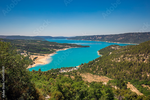 Aerial view of the blue lake.
