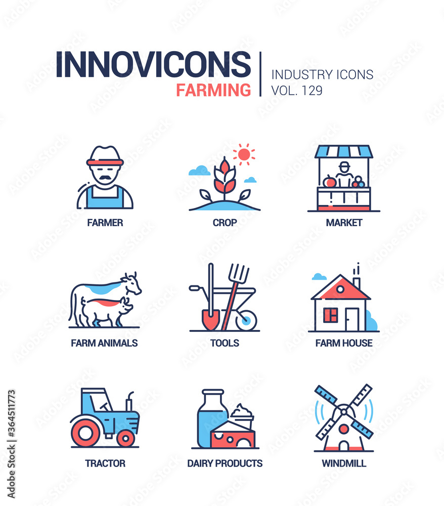 Farming - modern colorful line design style icons