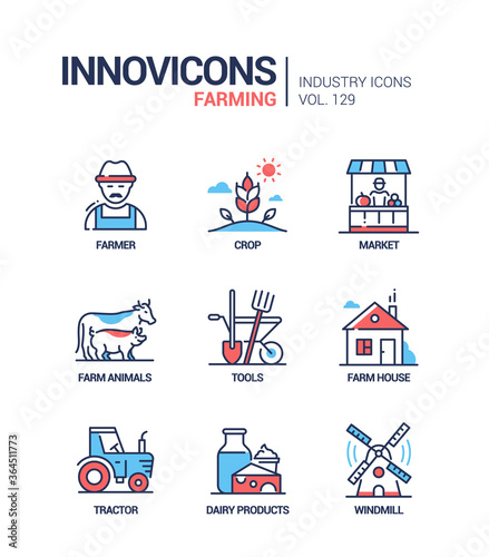 Farming - modern colorful line design style icons