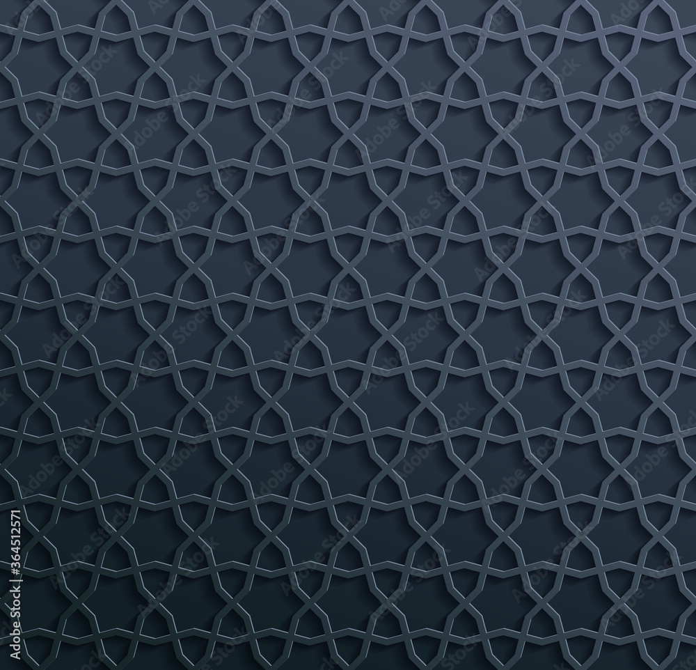Fototapeta premium Seamless symmetrical abstract vector background in arabian style made of emboss geometric shapes with shadow.